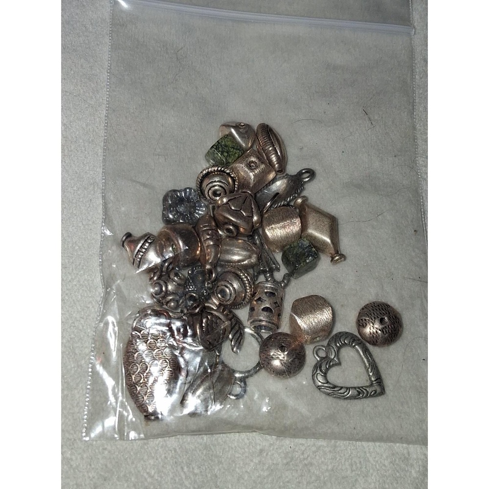 Vintage Silver Tone Jewelry Findings Bead Caps Charms Spacer Beads Craft Lot